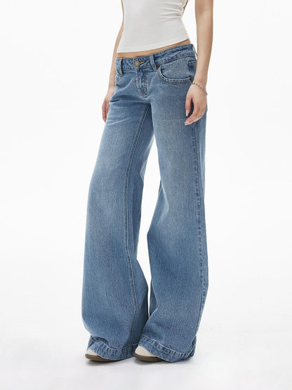 iamxiaa Light Wash Contrast Stitch Low Rise Five Pocket Women&