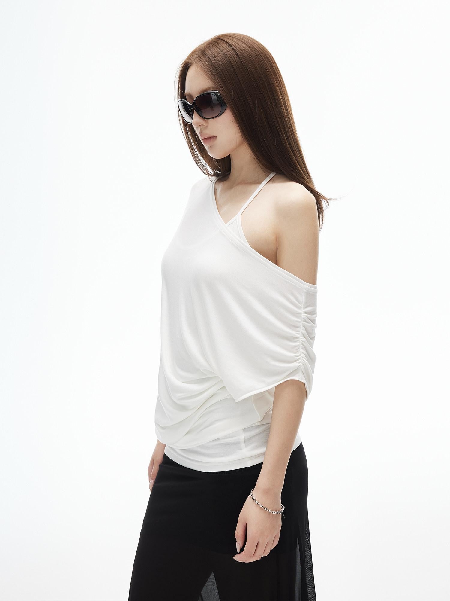 iamxiaa Lightweight Sheer Fitted Racerback One Shoulder Women&