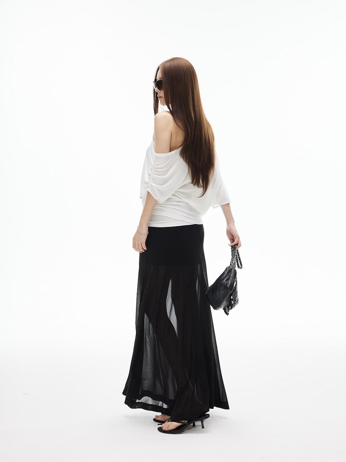 iamxiaa Lightweight Sheer Fitted Racerback One Shoulder Women&