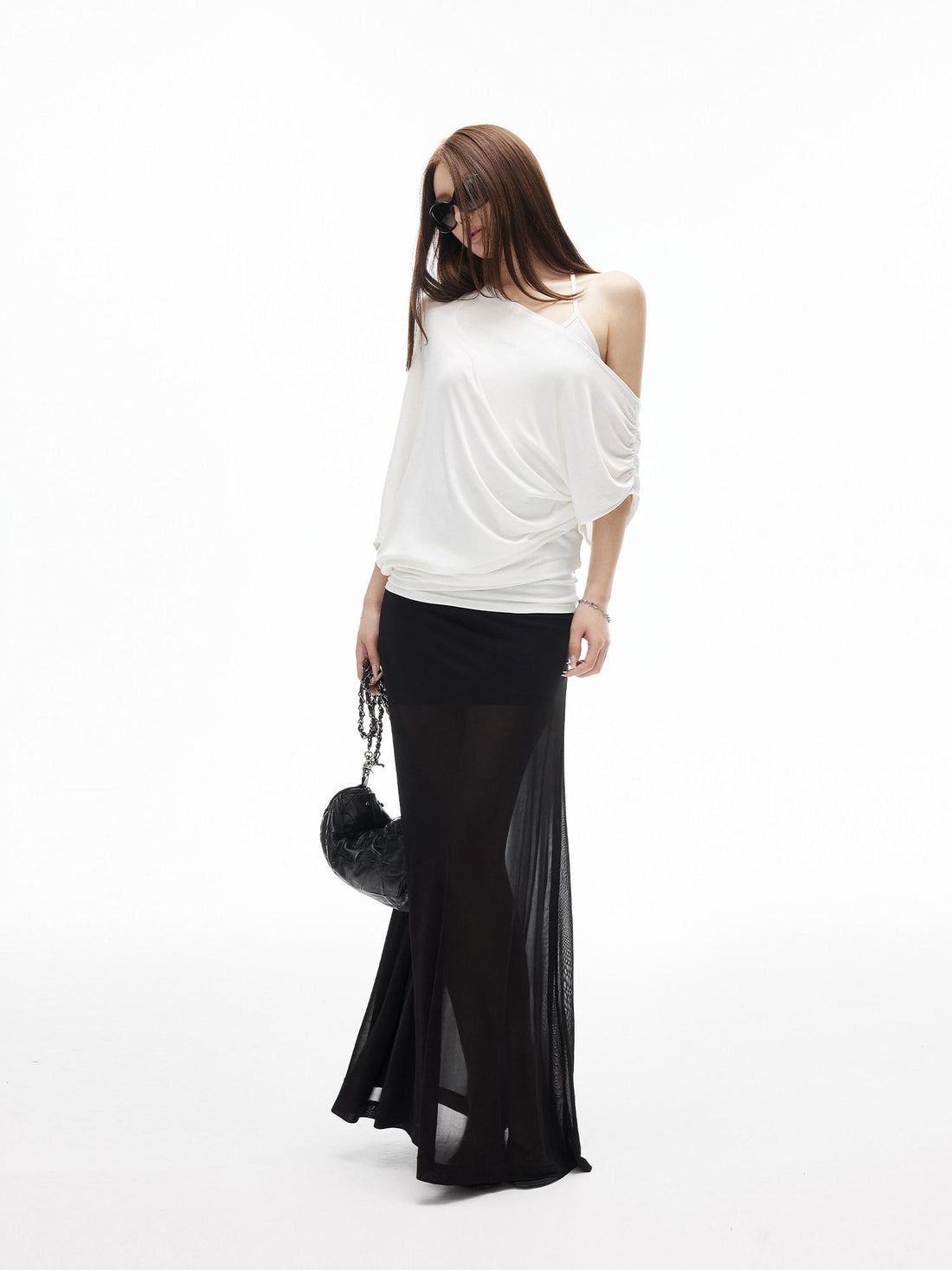 iamxiaa Lightweight Sheer Fitted Racerback One Shoulder Women&