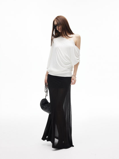 iamxiaa Lightweight Sheer Fitted Racerback One Shoulder Women&