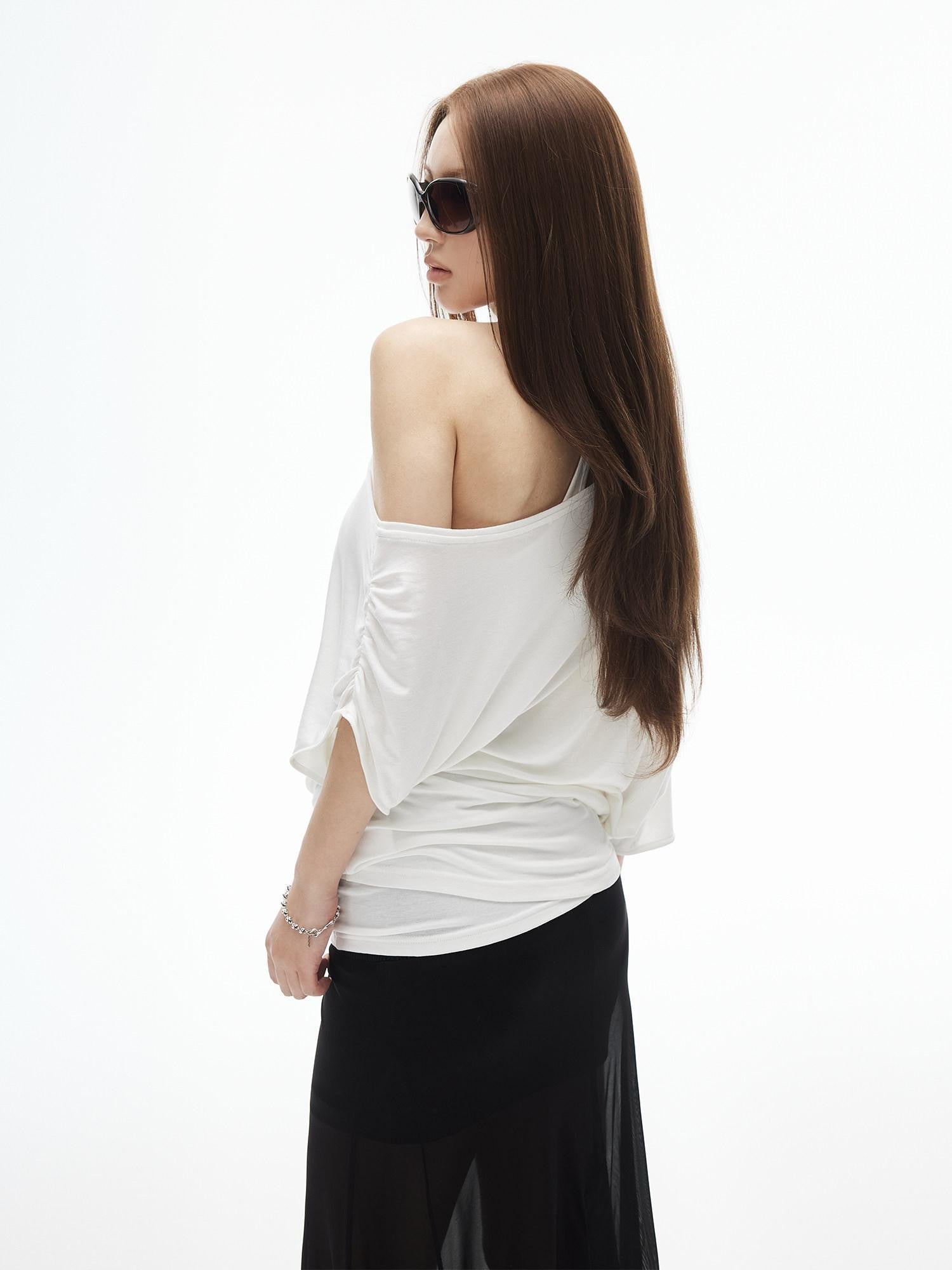 iamxiaa Lightweight Sheer Fitted Racerback One Shoulder Women&