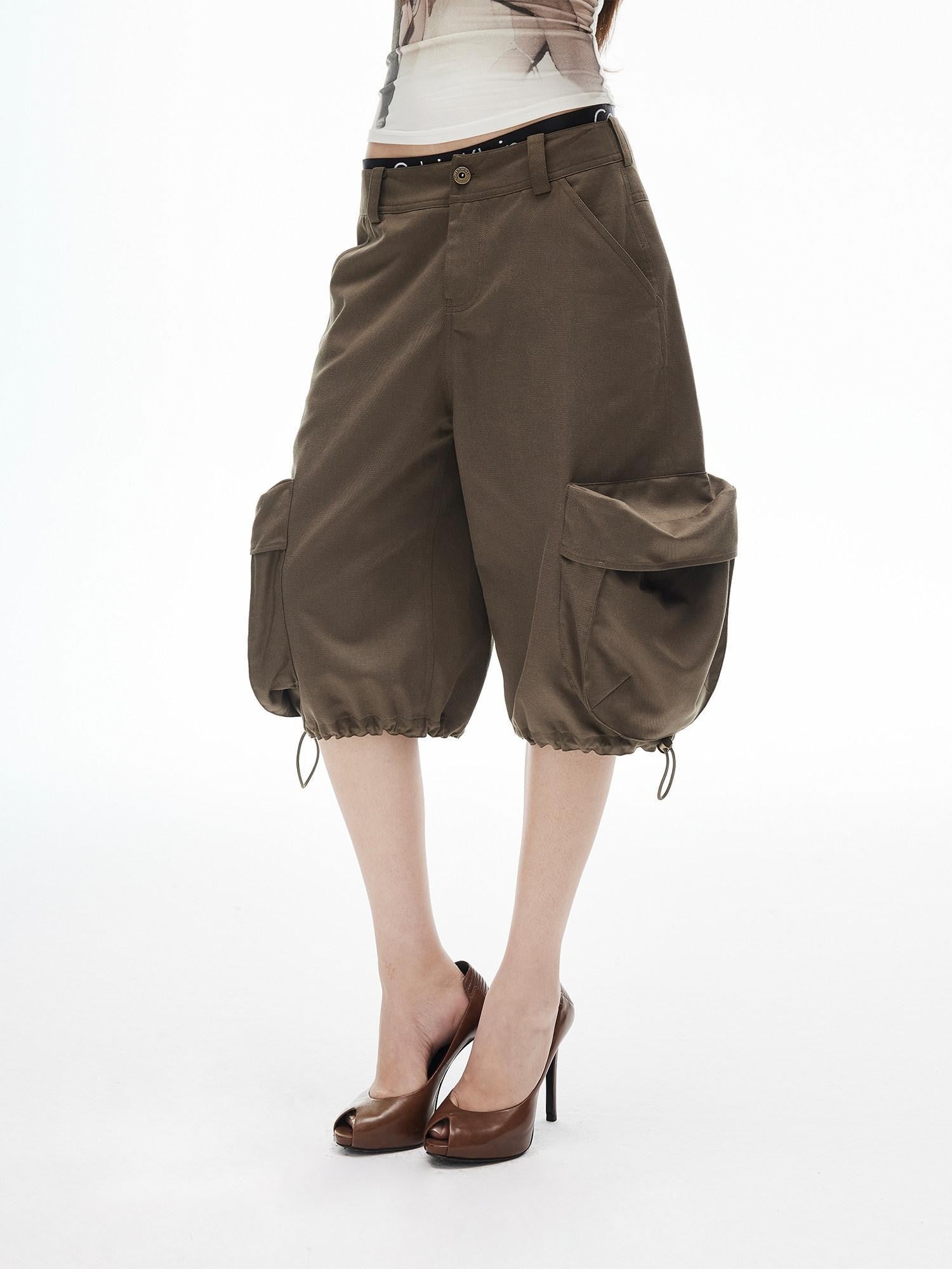 iamxiaa Low Rise 3d Pockets Adjustable Hem Lantern Shape Women&