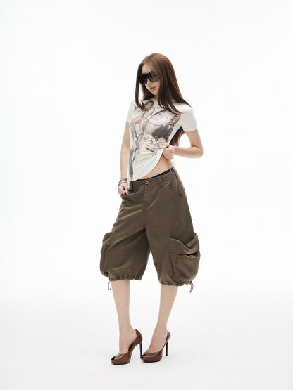 iamxiaa Low Rise 3d Pockets Adjustable Hem Lantern Shape Women&