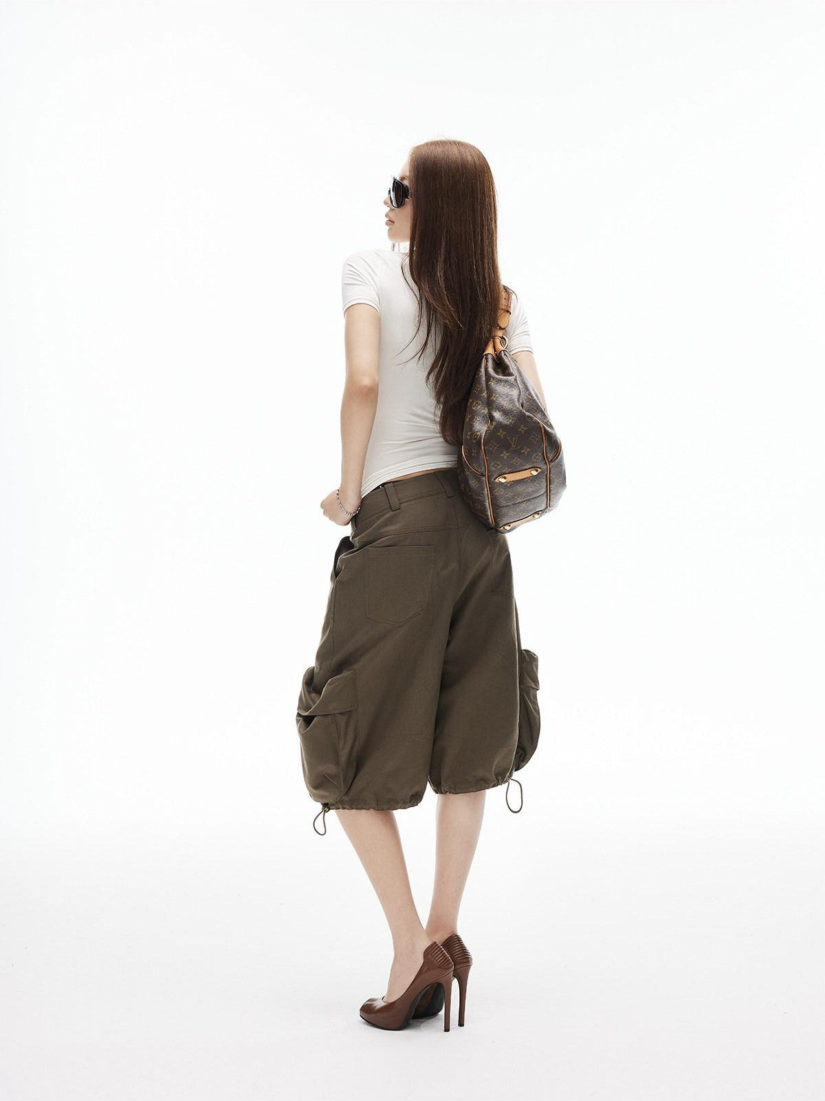 iamxiaa Low Rise 3d Pockets Adjustable Hem Lantern Shape Women&