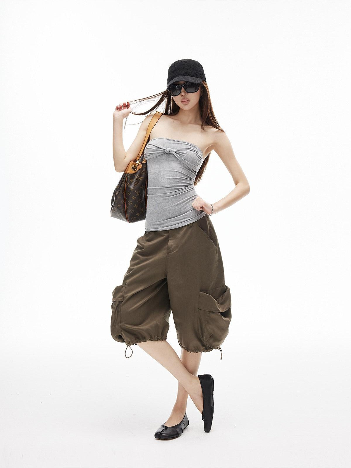iamxiaa Low Rise 3d Pockets Adjustable Hem Lantern Shape Women&