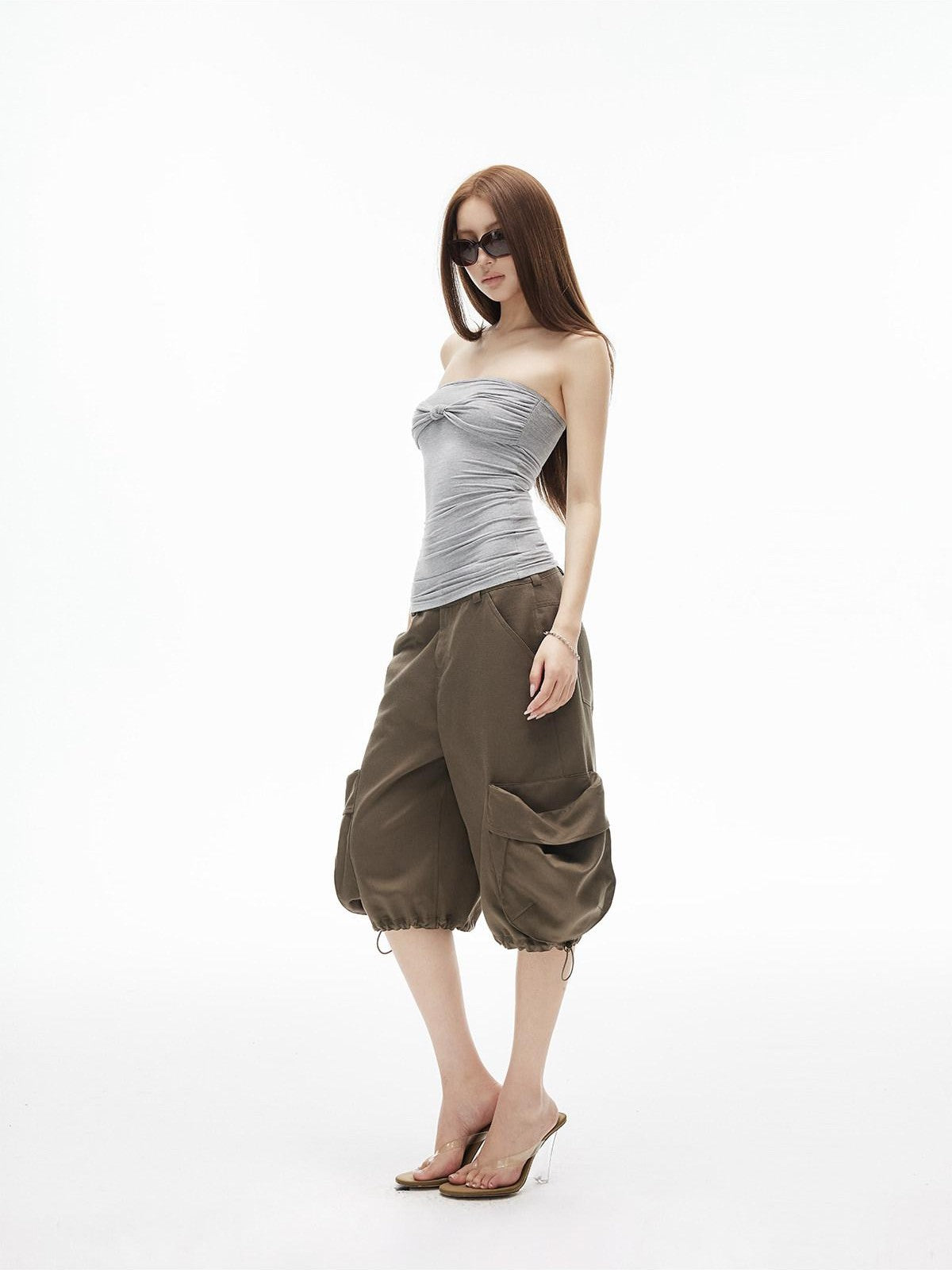 iamxiaa Low Rise 3d Pockets Adjustable Hem Lantern Shape Women&