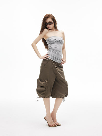 iamxiaa Low Rise 3d Pockets Adjustable Hem Lantern Shape Women&