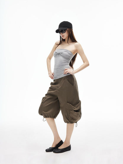iamxiaa Low Rise 3d Pockets Adjustable Hem Lantern Shape Women&