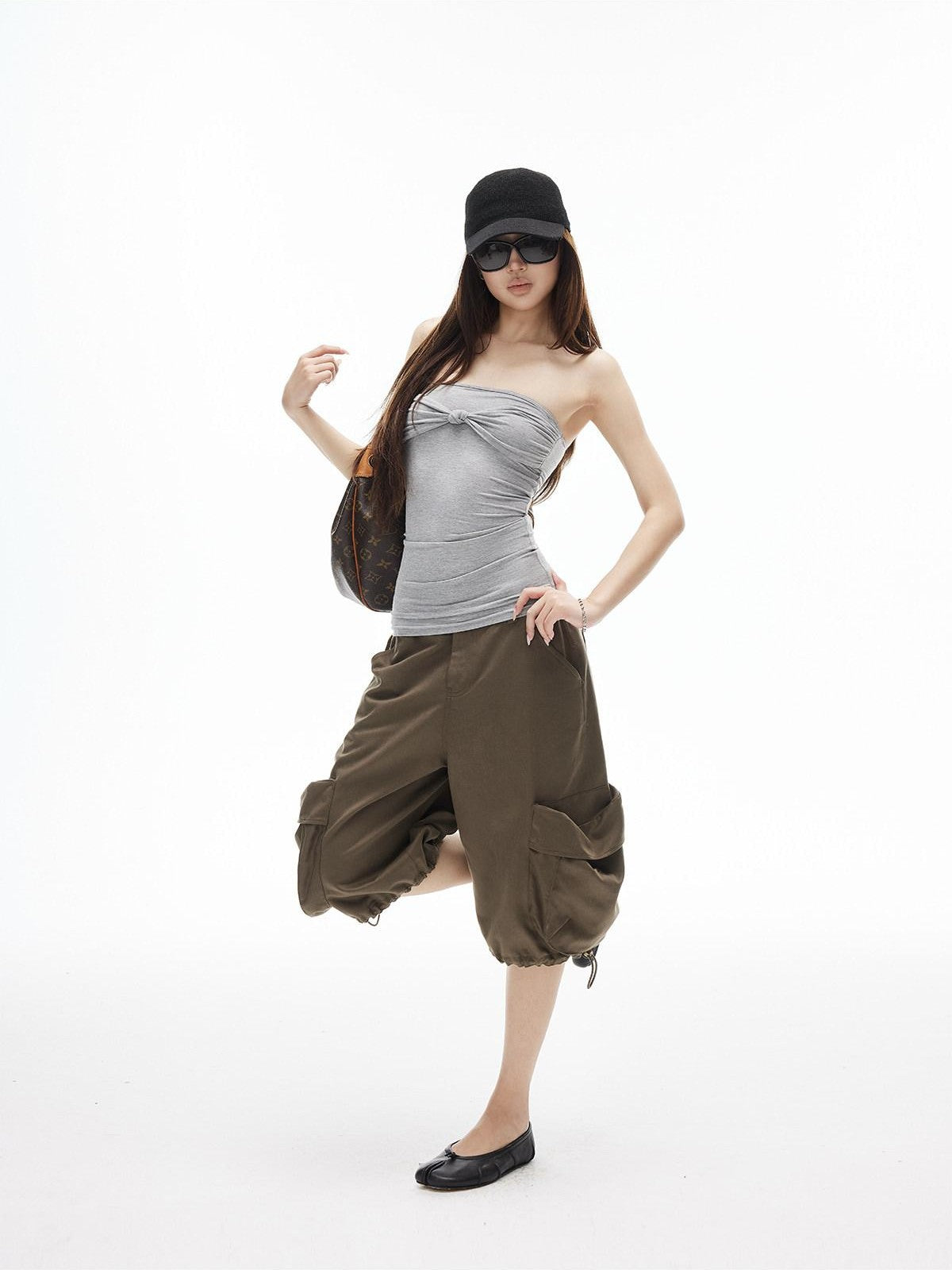 iamxiaa Low Rise 3d Pockets Adjustable Hem Lantern Shape Women&