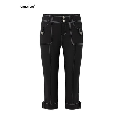 iamxiaa_Low_Rise_Double_Button_Side_Slit_Contrast_Stitch_Slim_Women&