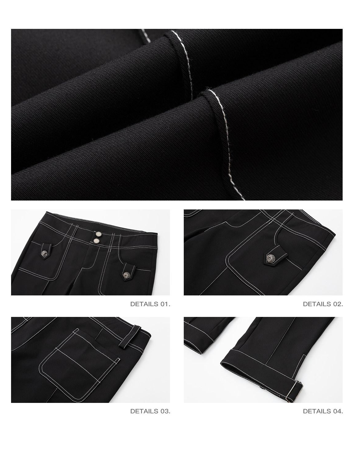 iamxiaa Low Rise Double Button Side Slit Contrast Stitch Slim Women&