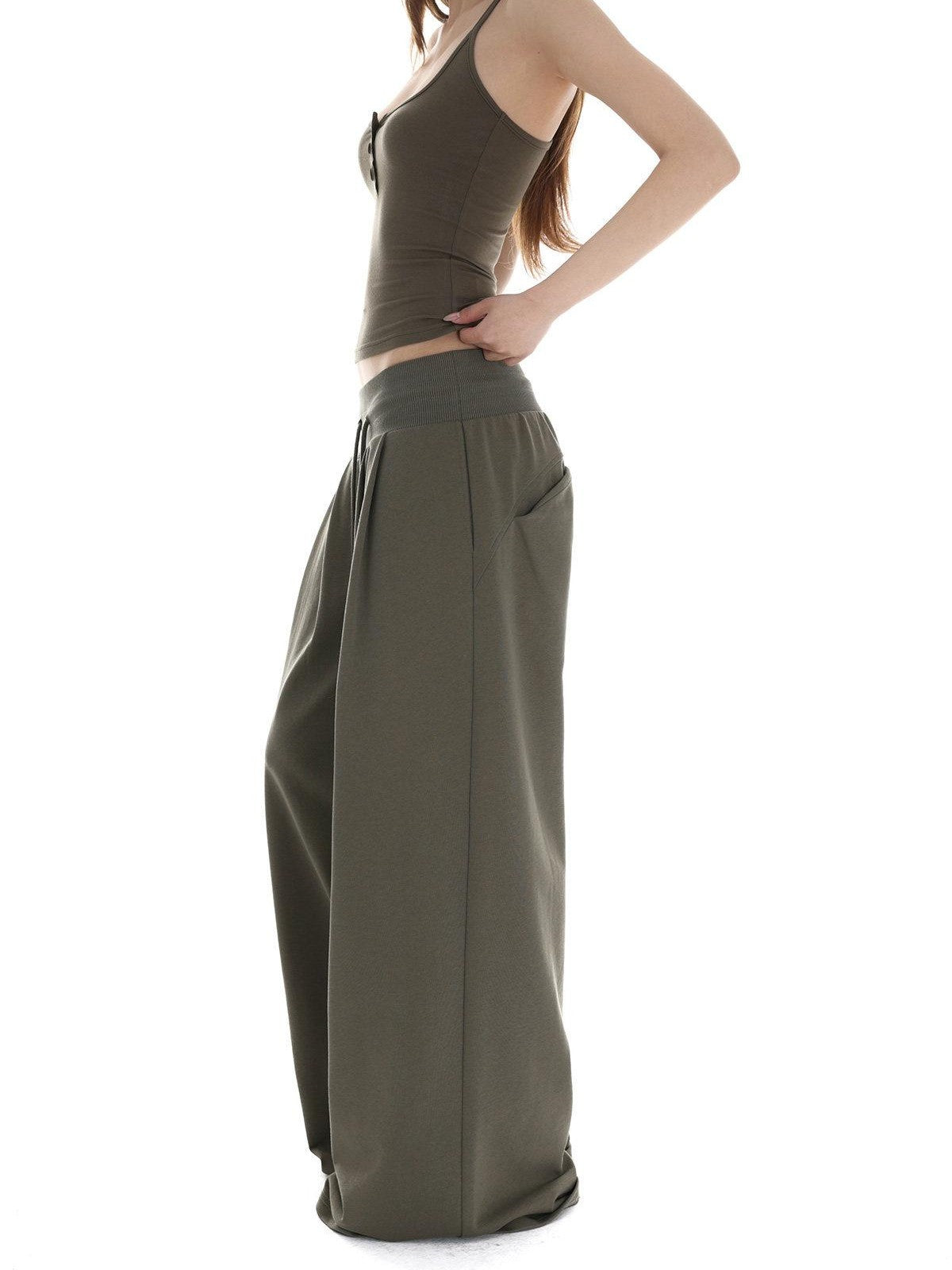 iamxiaa Low Rise Wide Ribbed Floor Length Sporty Women&