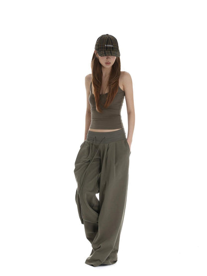 iamxiaa Low Rise Wide Ribbed Floor Length Sporty Women&