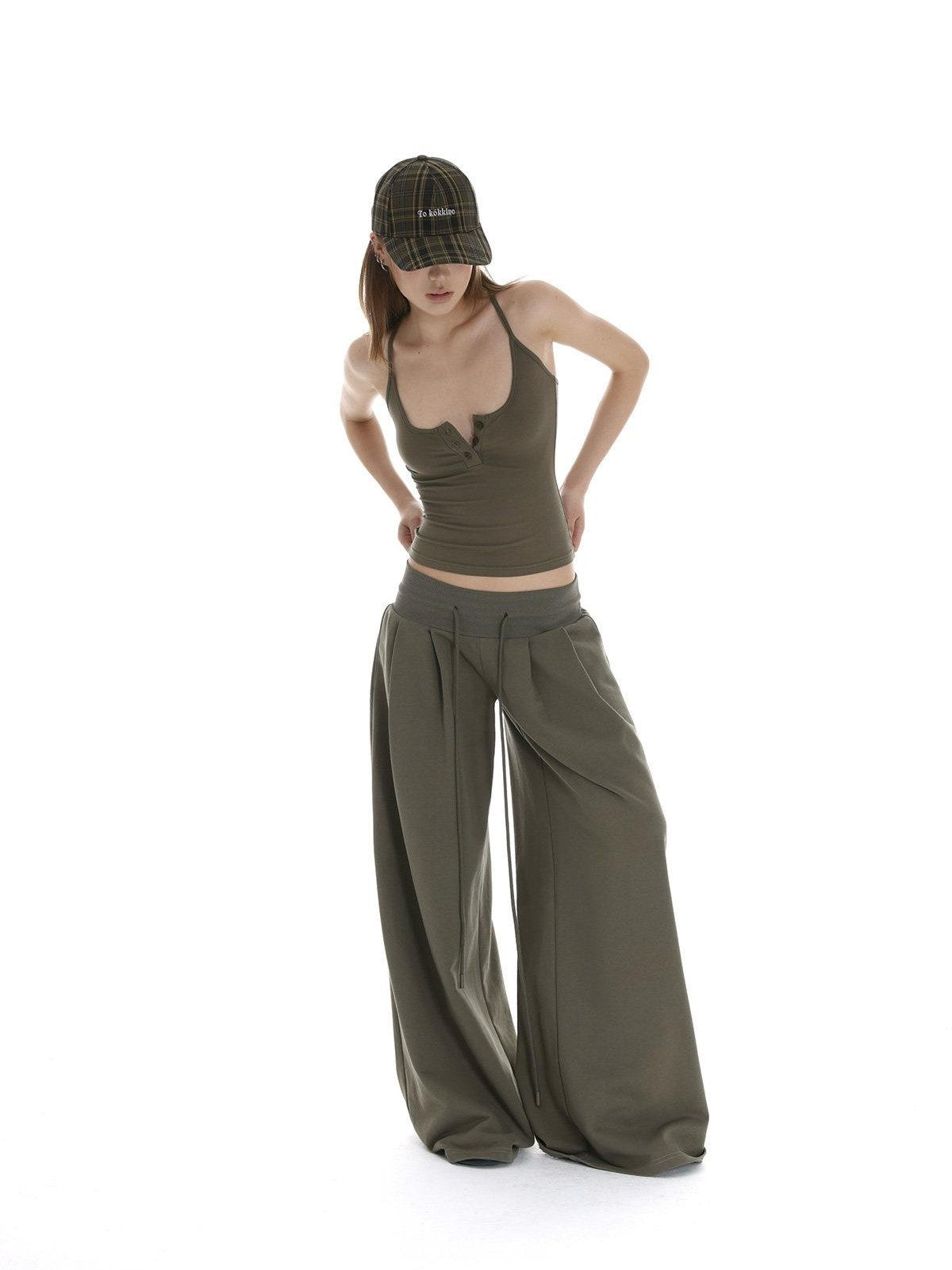 iamxiaa Low Rise Wide Ribbed Floor Length Sporty Women&