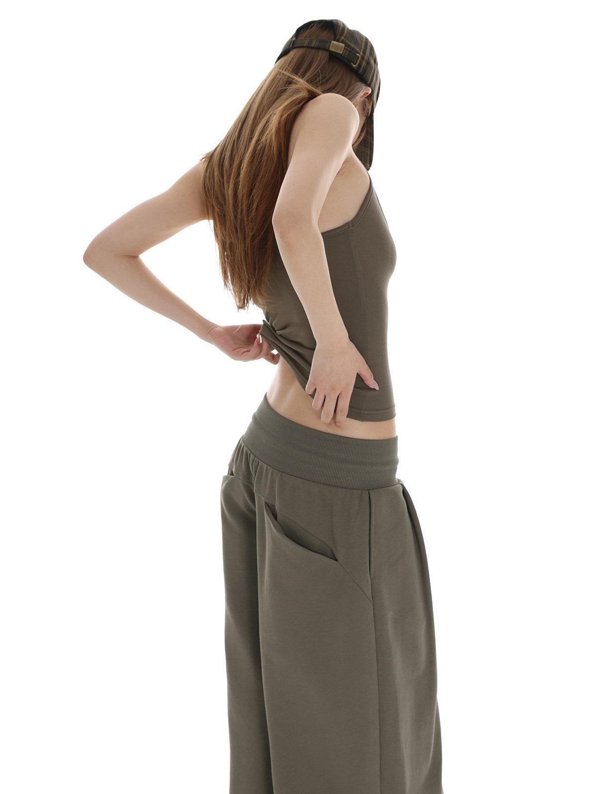 iamxiaa Low Rise Wide Ribbed Floor Length Sporty Women&
