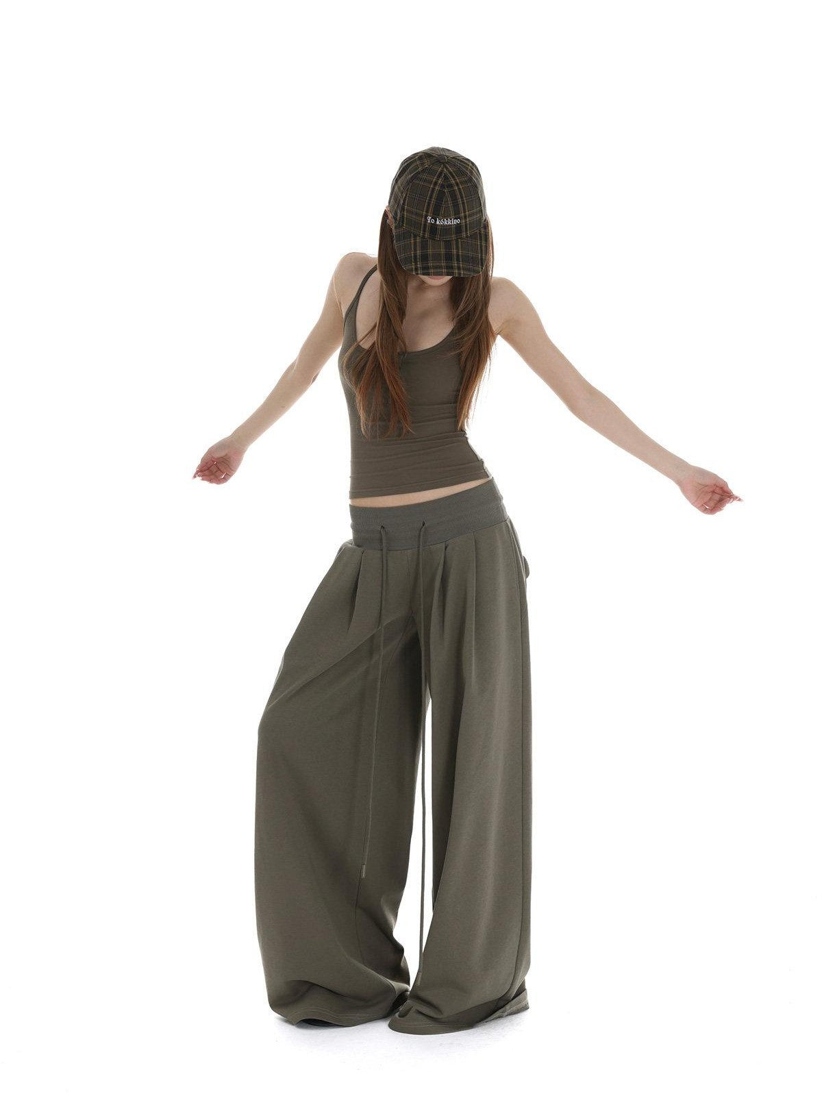 iamxiaa Low Rise Wide Ribbed Floor Length Sporty Women&