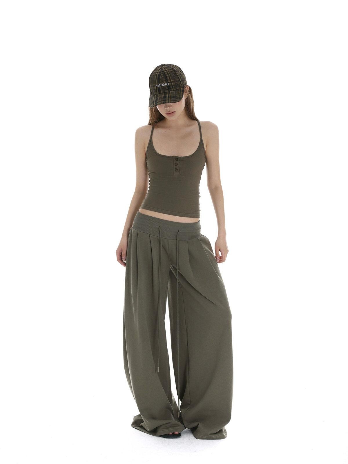 iamxiaa Low Rise Wide Ribbed Floor Length Sporty Women&