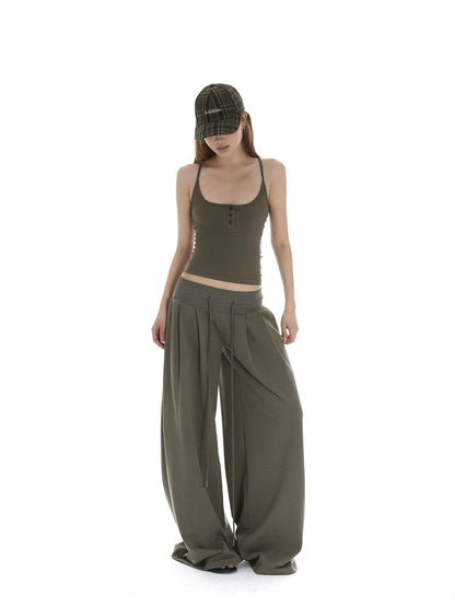 iamxiaa Low Rise Wide Ribbed Floor Length Sporty Women&