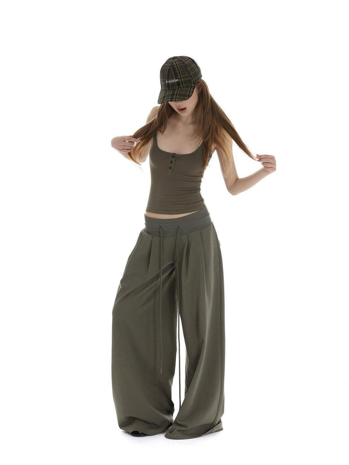 iamxiaa Low Rise Wide Ribbed Floor Length Sporty Women&