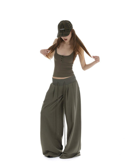 iamxiaa Low Rise Wide Ribbed Floor Length Sporty Women&