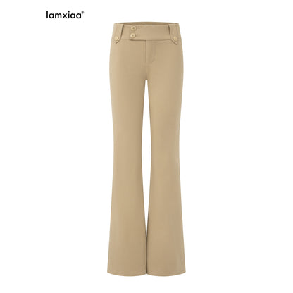 iamxiaa_Low_Waist_Side_Button_Slim_Fit_Cotton_Micro_Flare_Women&