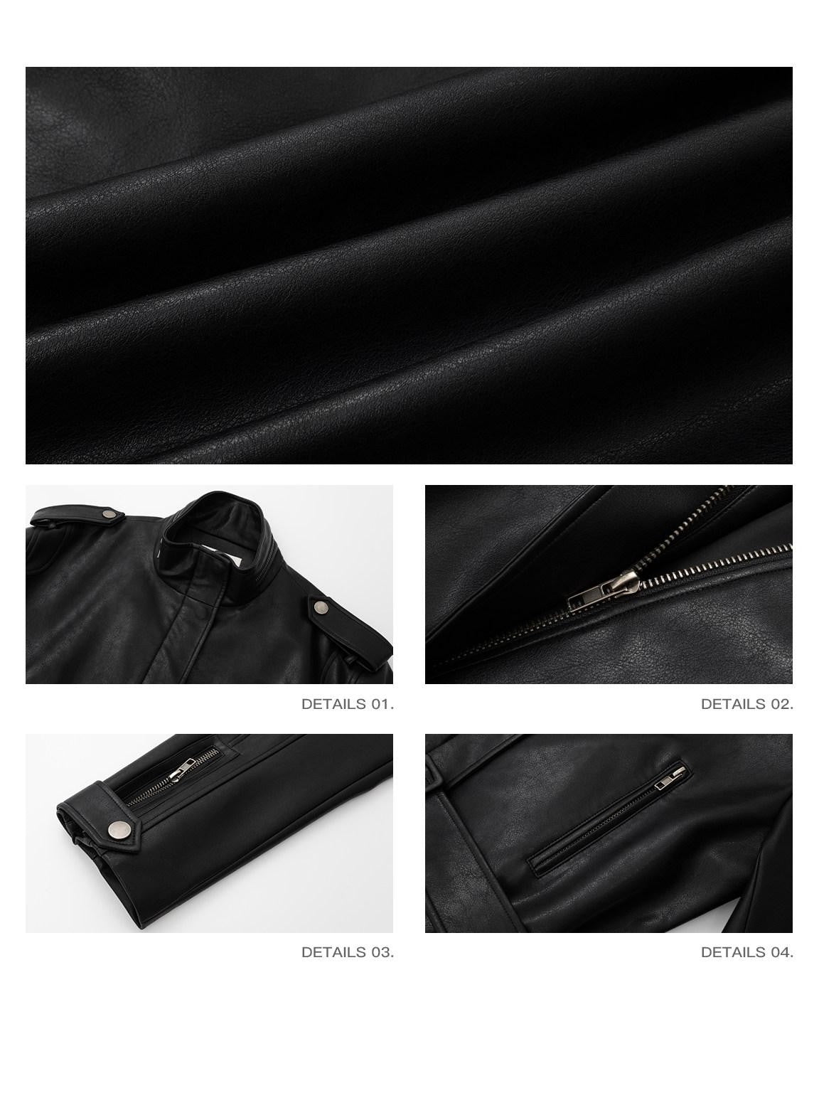 iamxiaa Matte Black Stand Collar Epaulet Belted Waist Utility Women&