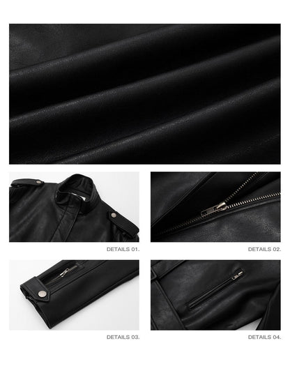 iamxiaa Matte Black Stand Collar Epaulet Belted Waist Utility Women&