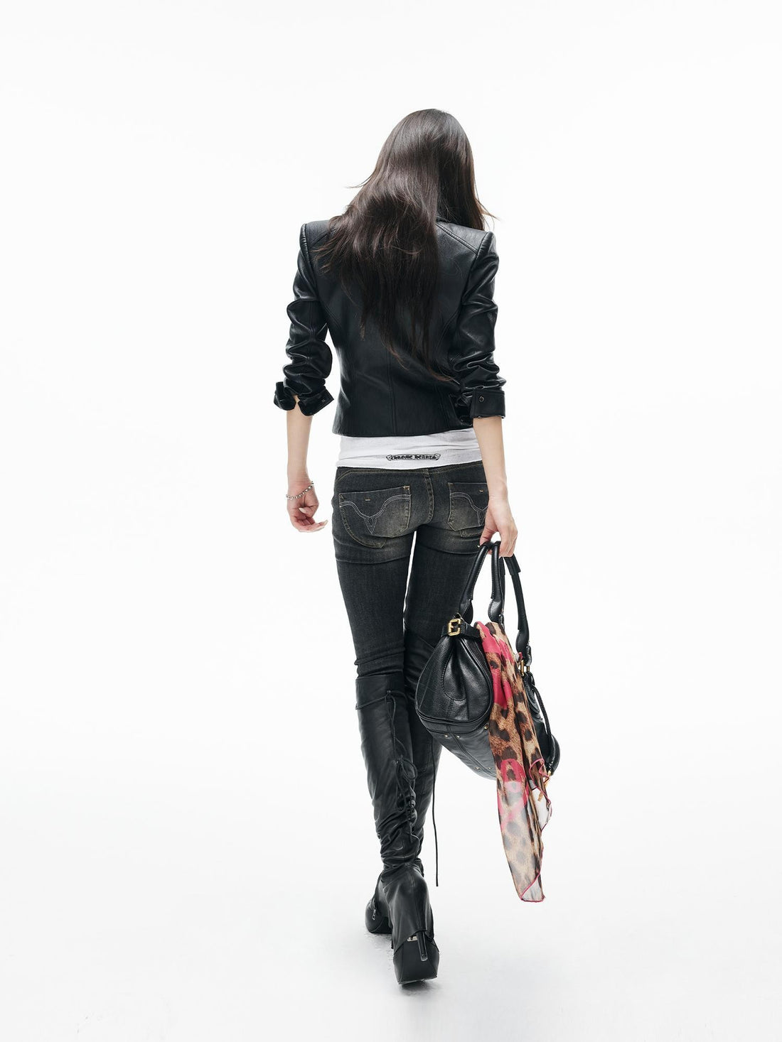 iamxiaa Matte Lychee Grain Zip Lapel Slim Waist Women&