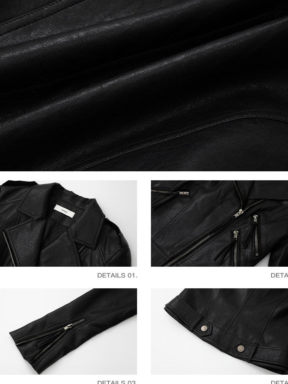iamxiaa Matte Notch Lapel Zip Fitted Women&