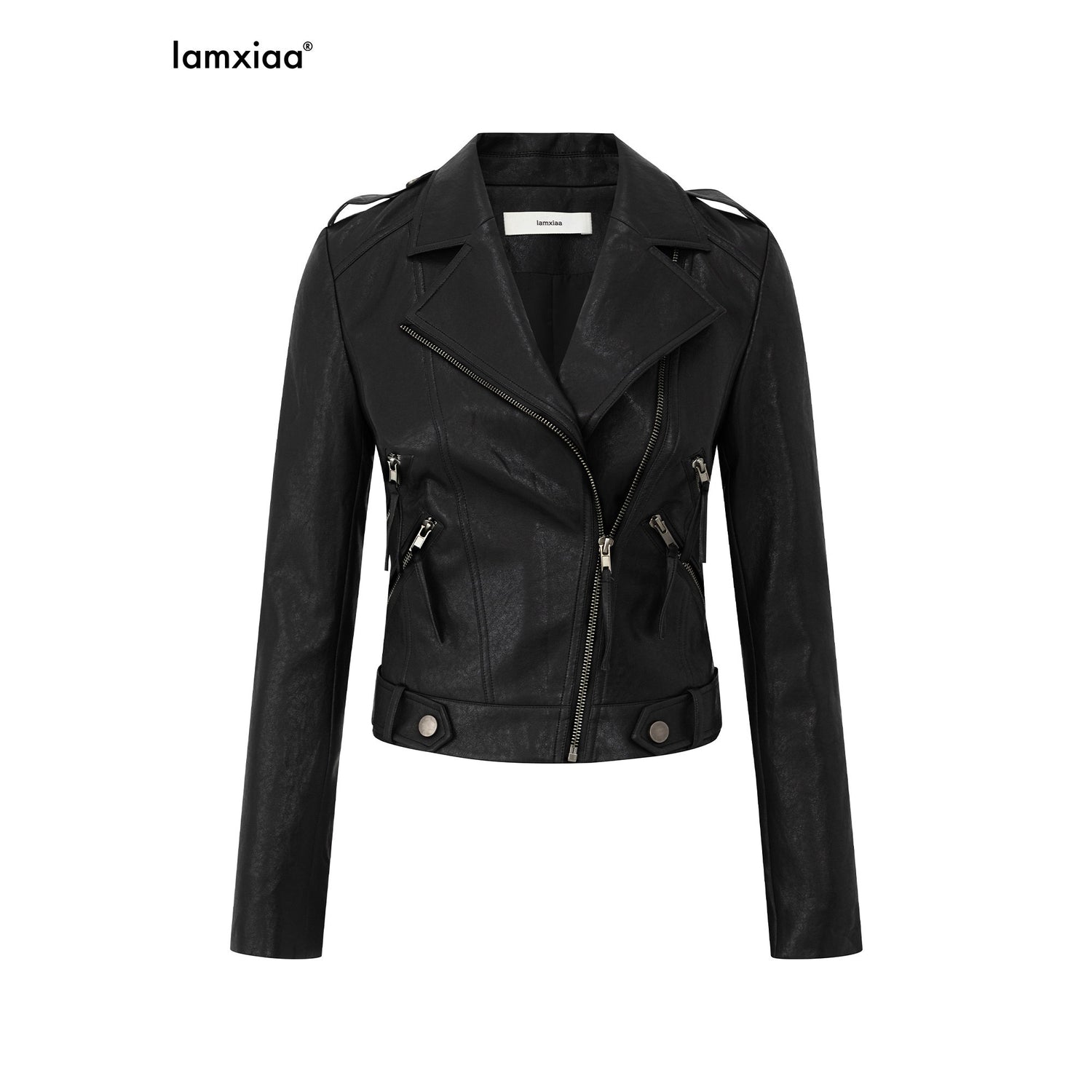 iamxiaa_Matte_Notch_Lapel_Zipper_Techwear_Slim_Short_Women&