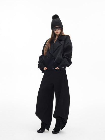 iamxiaa Matte Velvet Double Breasted Lapel Ruching Hem Women&