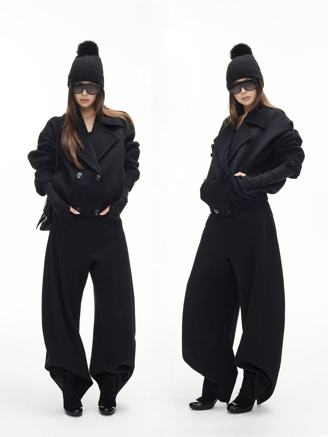 iamxiaa Matte Velvet Double Breasted Lapel Ruching Hem Women&