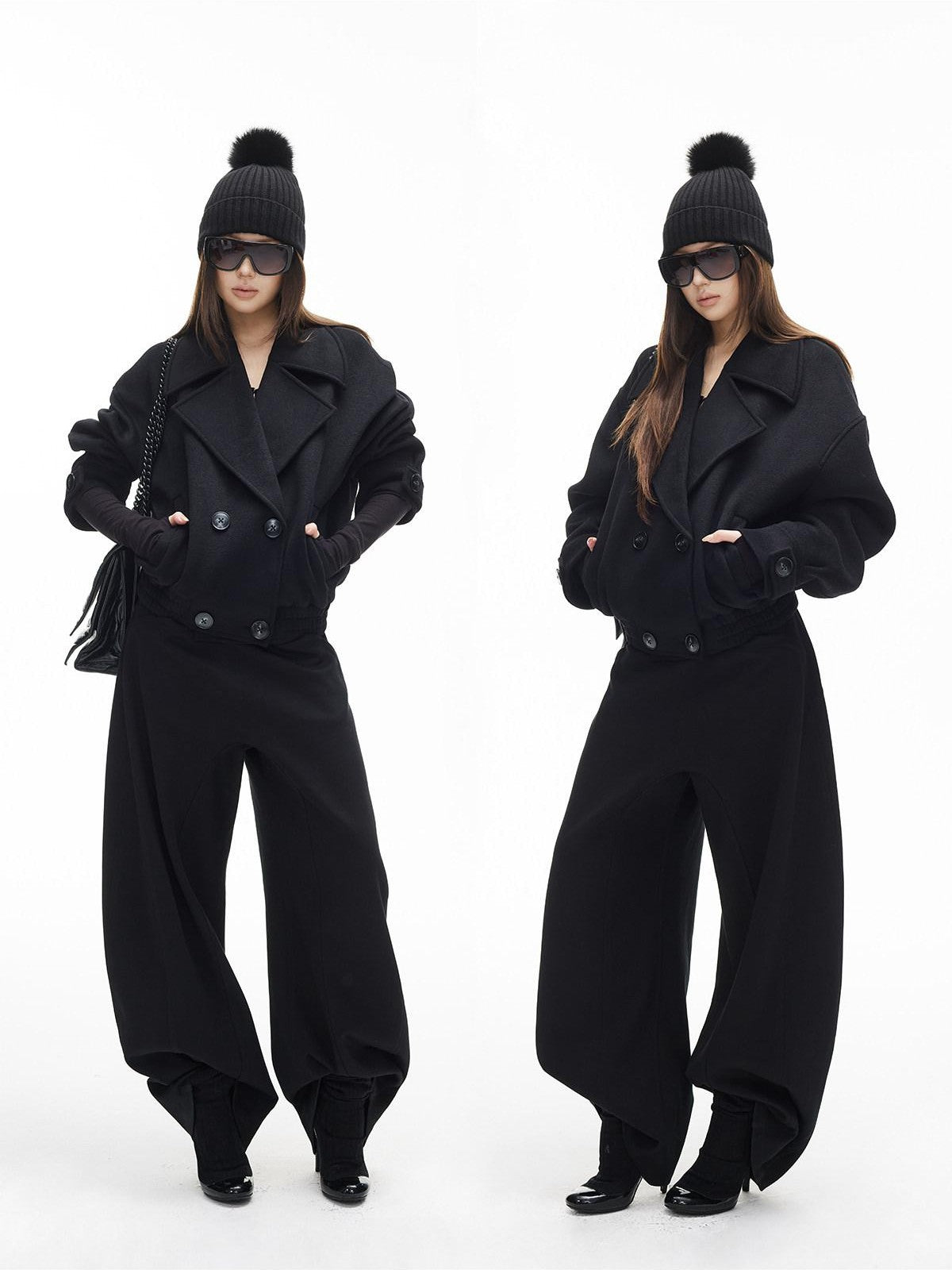 iamxiaa Matte Velvet Double Breasted Lapel Ruching Hem Women&