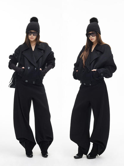 iamxiaa Matte Velvet Double Breasted Lapel Ruching Hem Women&