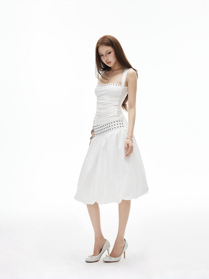 iamxiaa Metal Ring Strapless Voluminous A Line Convertible Women&