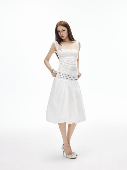 iamxiaa Metal Ring Strapless Voluminous A Line Convertible Women&