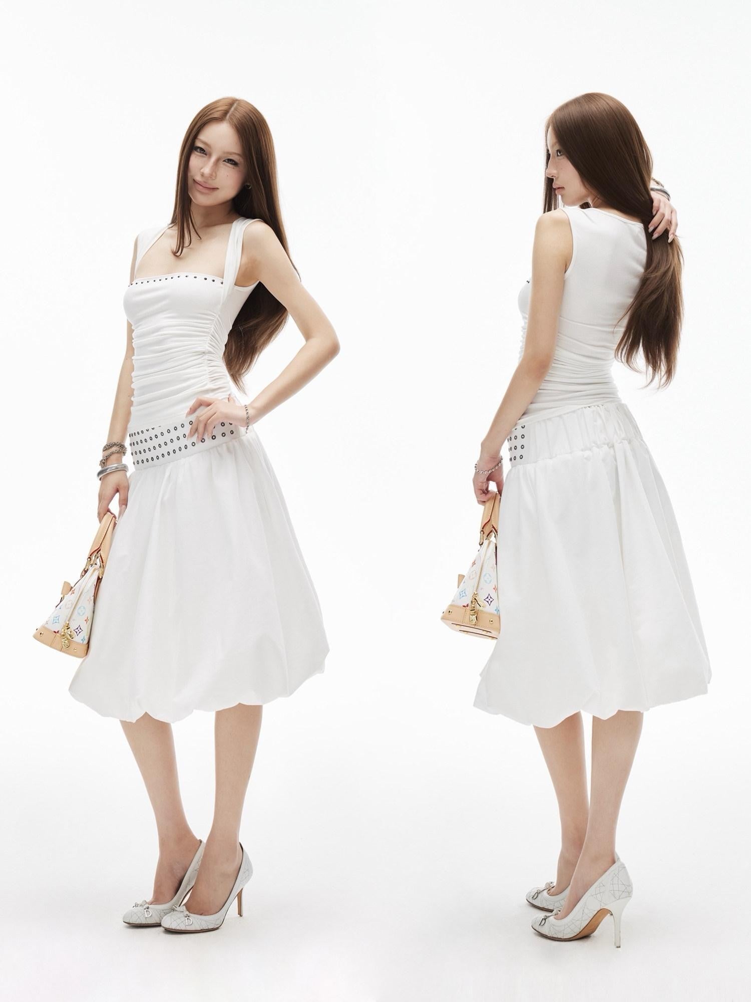 iamxiaa Metal Ring Strapless Voluminous A Line Convertible Women&