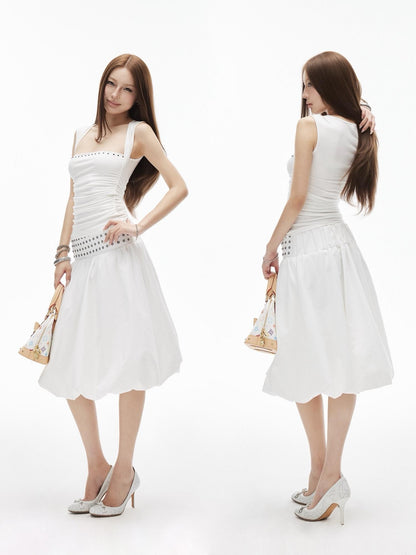 iamxiaa Metal Ring Strapless Voluminous A Line Convertible Women&
