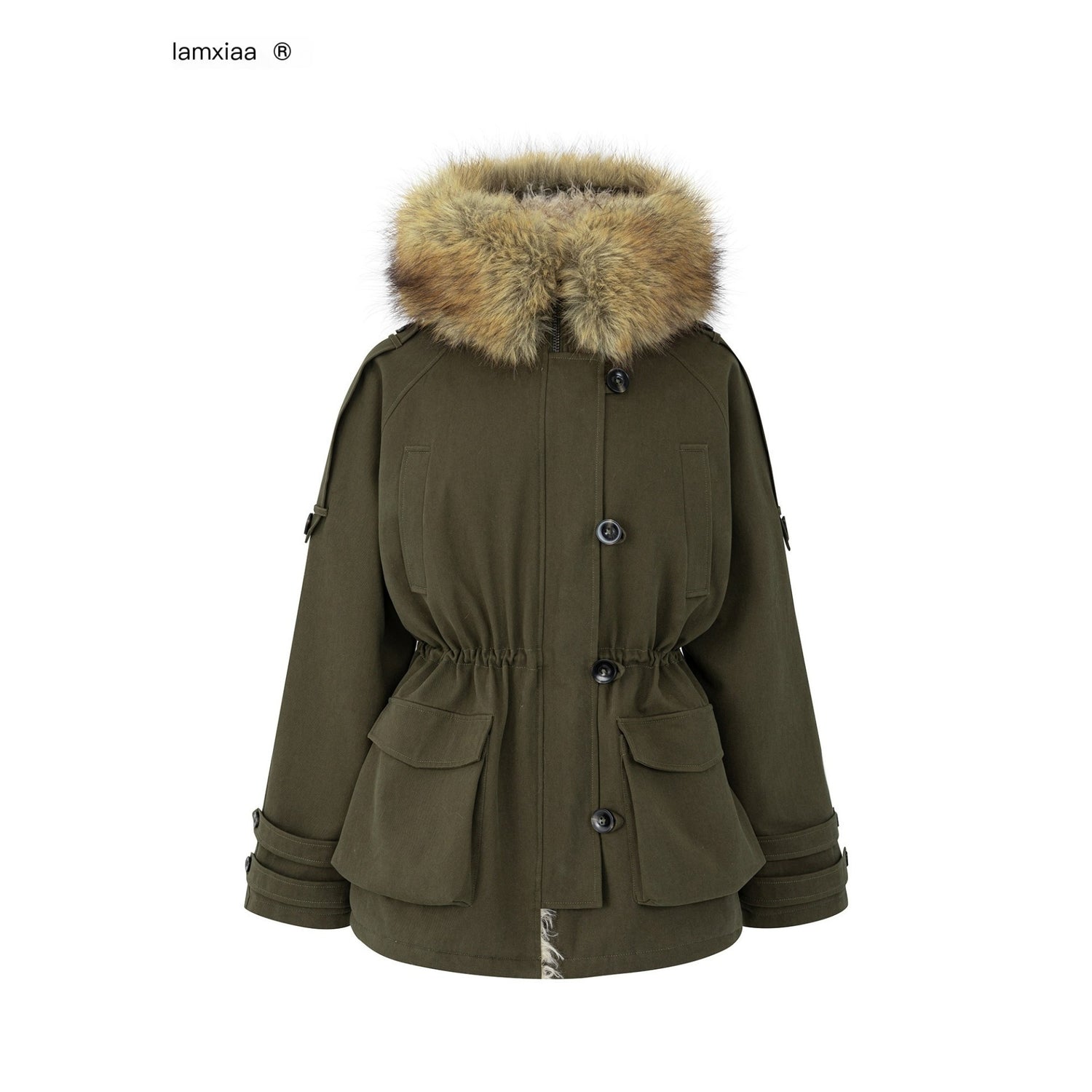 iamxiaa_Military_Green_Hooded_Detachable_Fur_Collar_Women&
