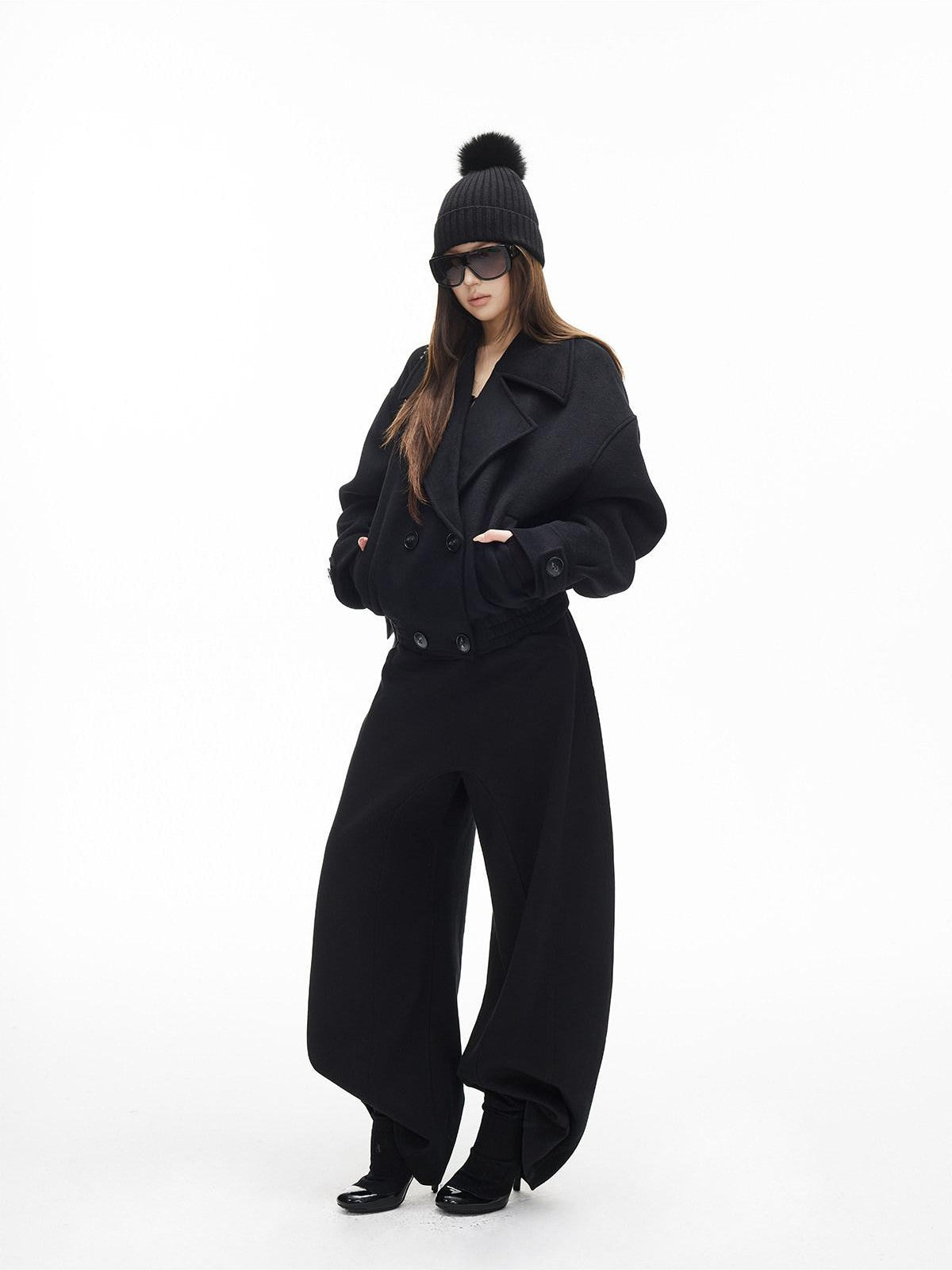 iamxiaa Minimalist Panelled Curved Seam No Fly Low Rise Women&