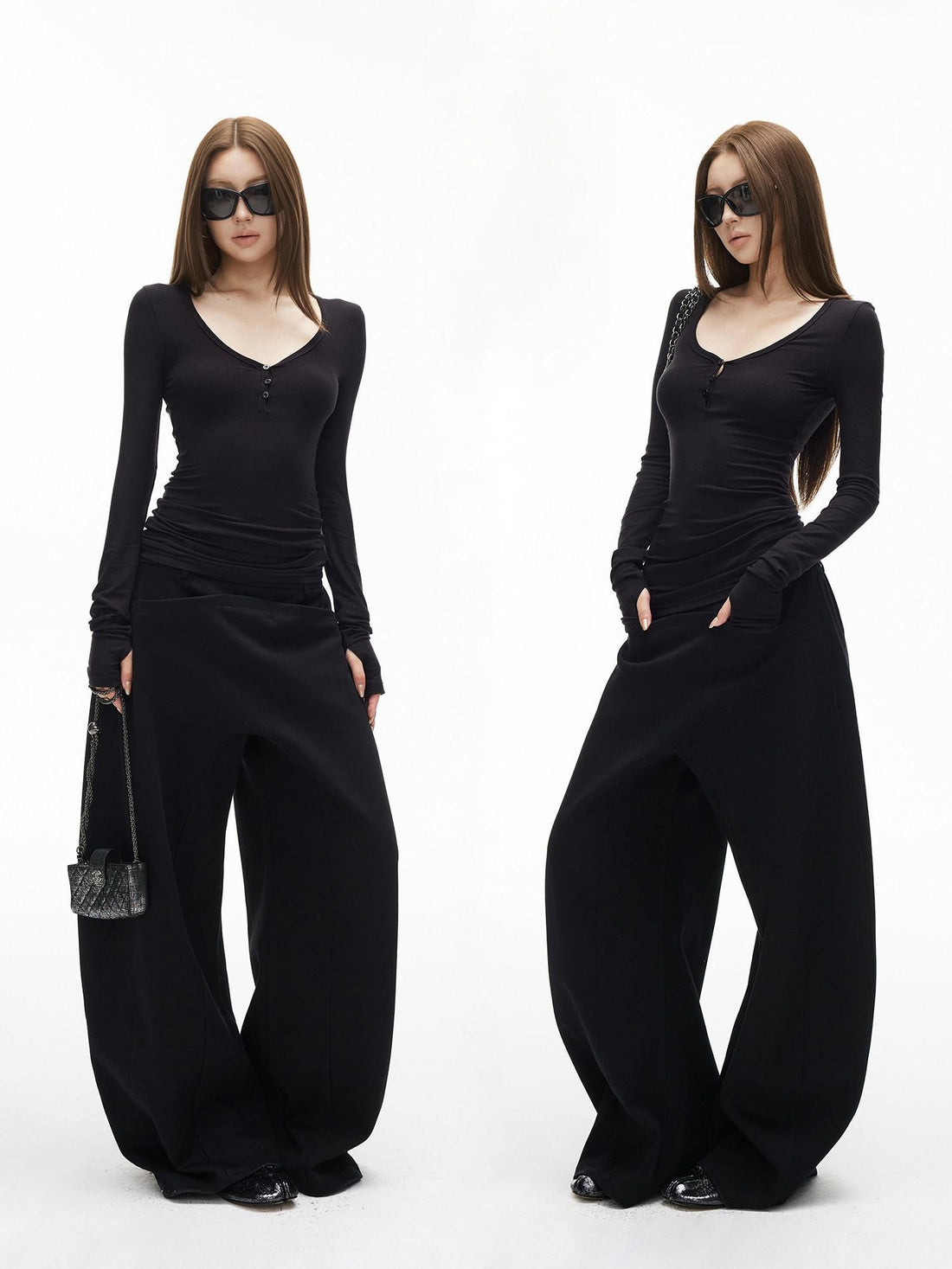 iamxiaa Minimalist Panelled Curved Seam No Fly Low Rise Women&