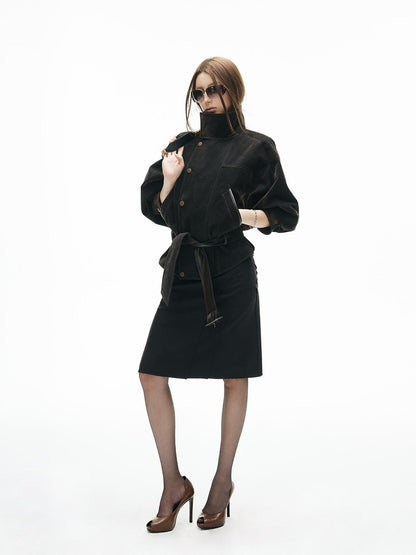 iamxiaa Minimalist Raw Edge Paneled Slim Fit Women&
