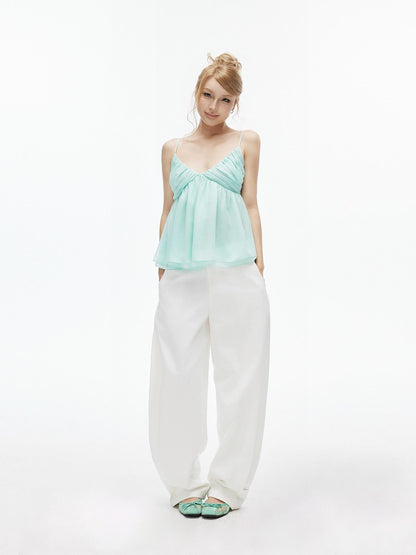 iamxiaa Mint Green Ruched Deep V A Line Women&