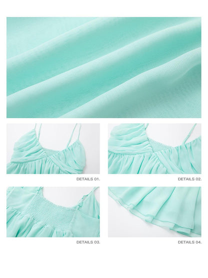 iamxiaa Mint Green Ruched Deep V A Line Women&