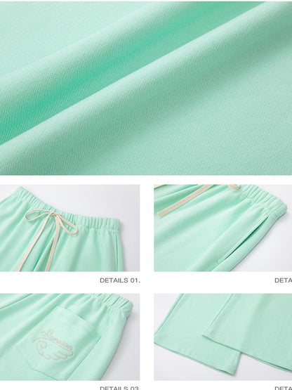 iamxiaa Mint Green Silver Embroidered Low Rise Wide Leg 100% Cotton Women&