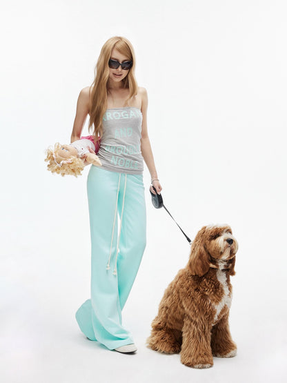 iamxiaa Mint Green Thorn Print Low Waist Topstitch Slim Flare Women&