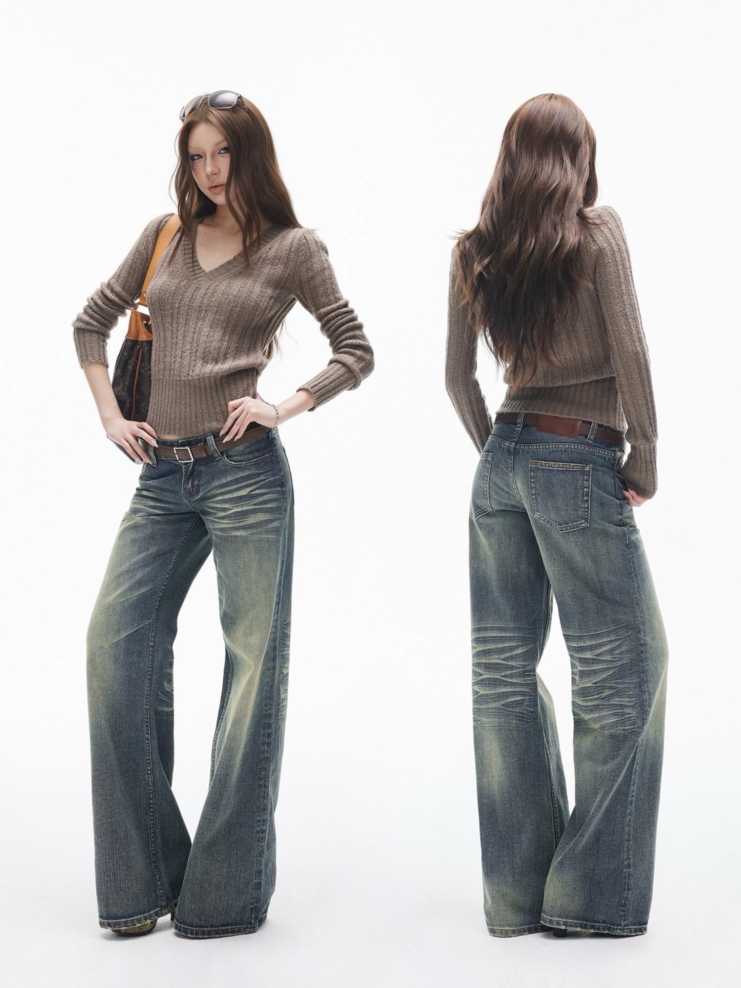 iamxiaa Mud Yellow Slub Texture Washed Slimming Women&