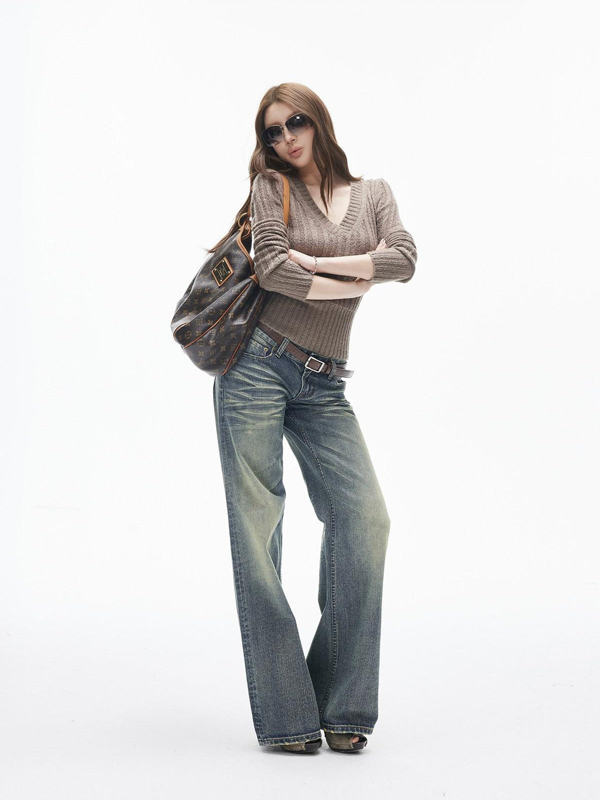 iamxiaa Mud Yellow Slub Texture Washed Slimming Women&
