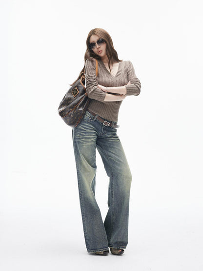iamxiaa Mud Yellow Slub Texture Washed Slimming Women&